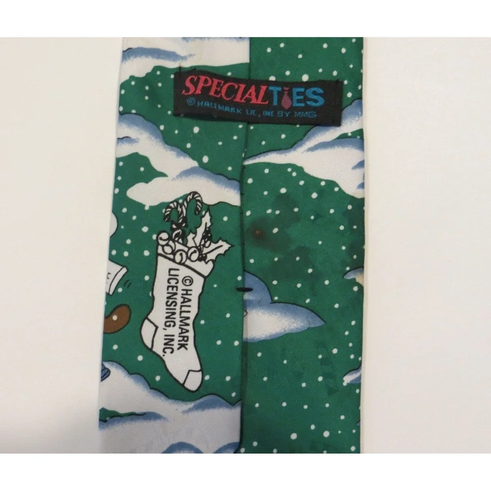 Hallmark Santa Clause Reindeer North Pole Christmas Neck Tie Green Holiday - Picture 5 of 6